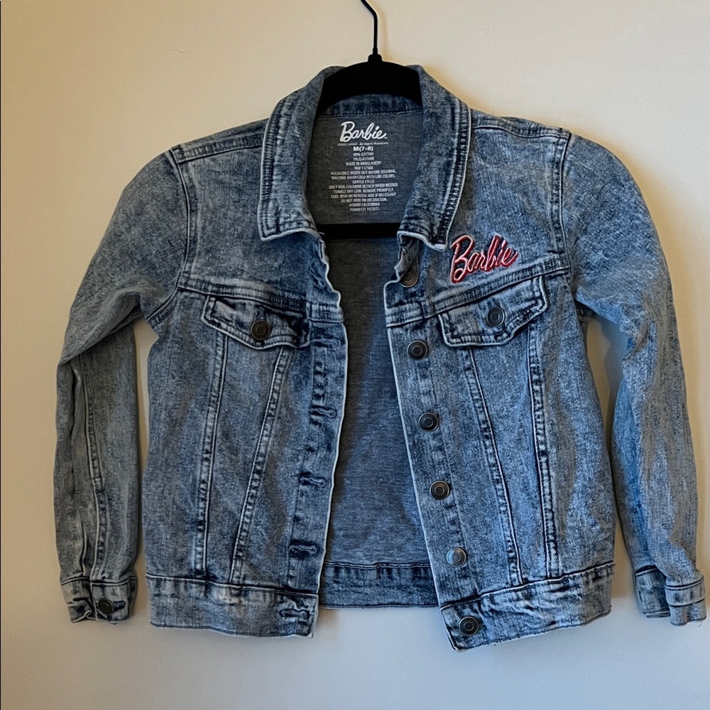 Barbie Light Wash Blue Denim Jacket with Pink Embroidered Logo